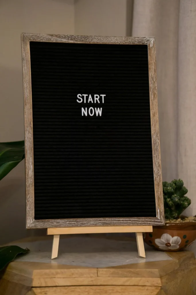 Start now message on sign encouraging café owners to take action to reduce cost of goods